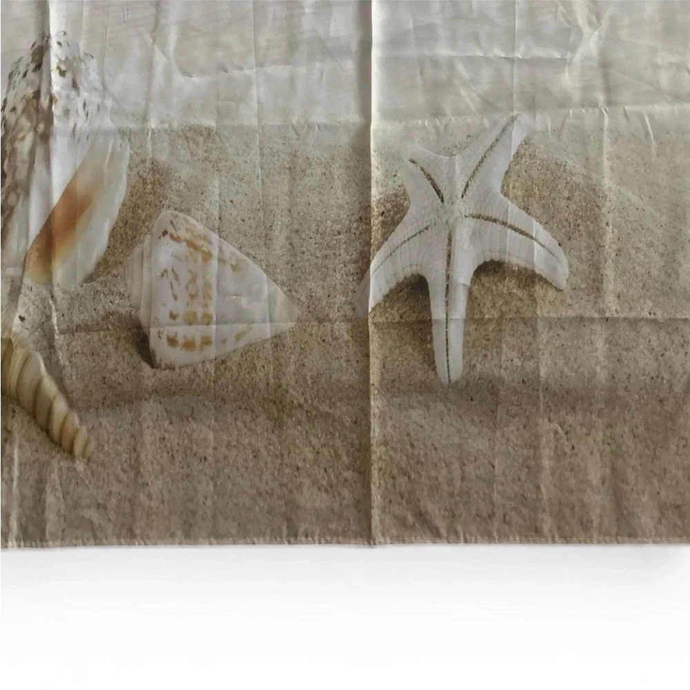 Beach Shower Curtain Tropical Ocean Waves Seashell Starfish Nautica Decor 60x71